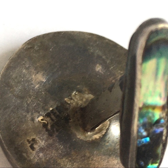 Vintage Sterling Silver Abalone Shell Cuff Links Mexican Made Western Mens - Picture 6 of 8